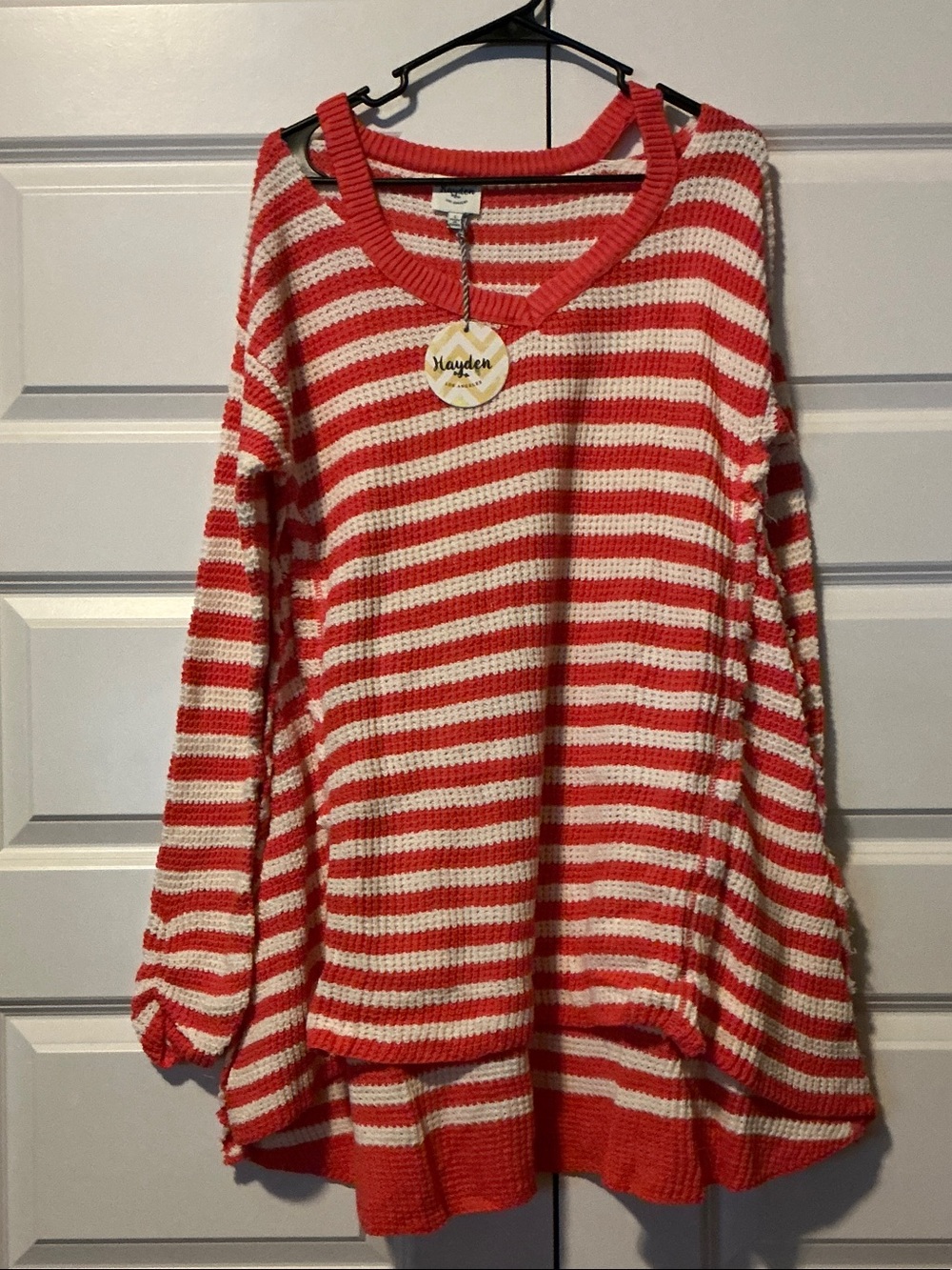 Hayden Red and Cream Striped Scoop Neck Sweater